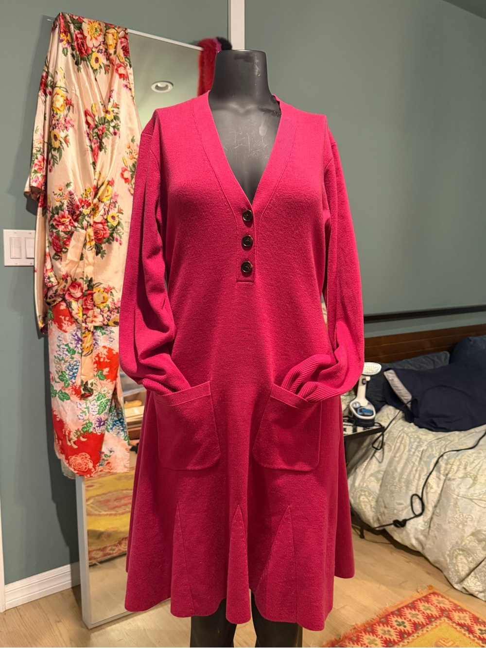 J. Crew Cranberry Long Sleeve V‑Neck Knit Dress